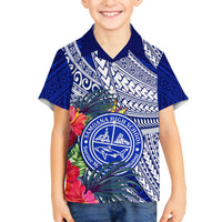 Personalised Samoana High School Family Matching Tank Maxi Dress and Hawaiian Shirt American Samoa Schools Polynesian Tropical Flowers LT14 Son's Shirt Blue - Polynesian Pride