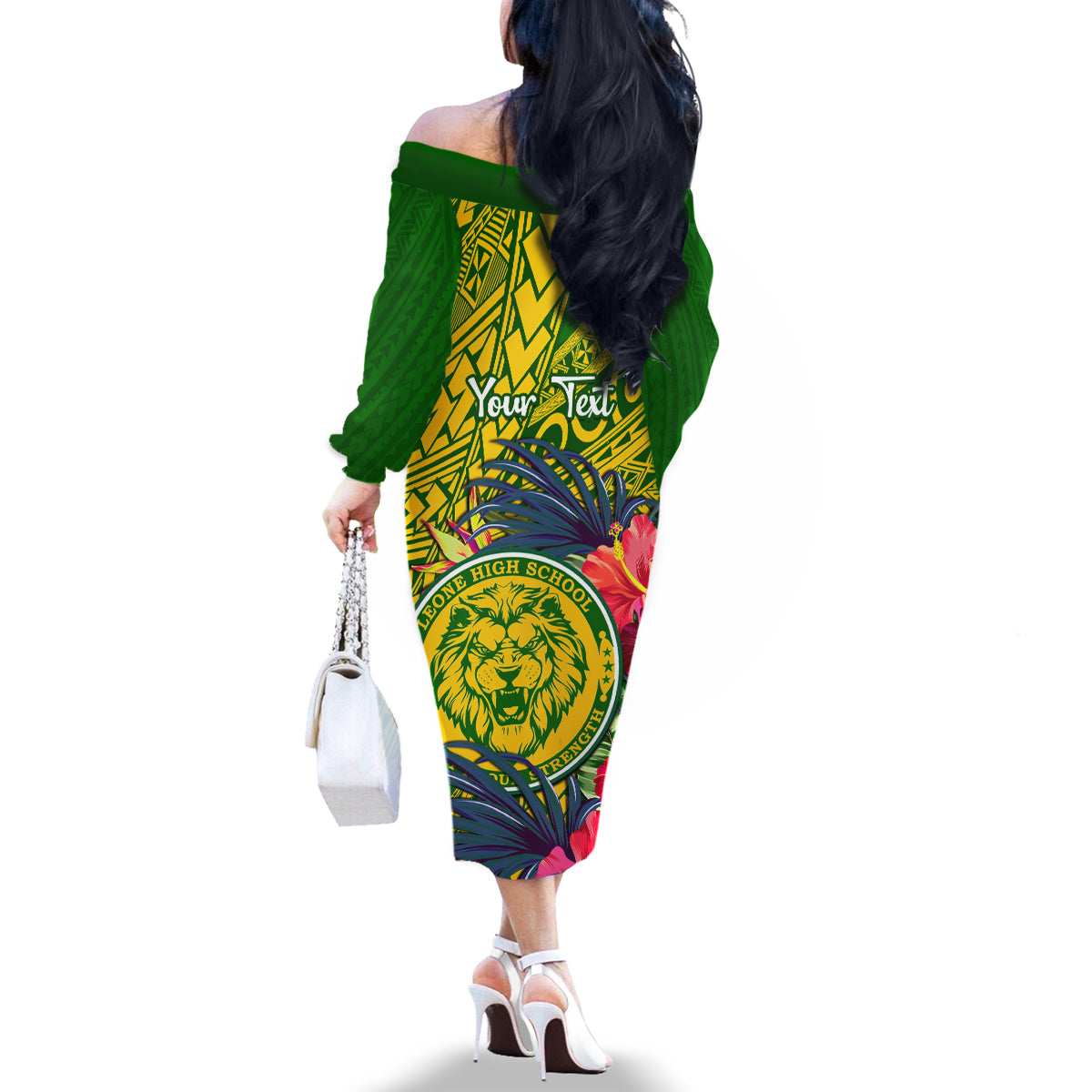Personalised Leone High School Family Matching Off Shoulder Long Sleeve Dress and Hawaiian Shirt American Samoa Schools Polynesian Tropical Flowers LT14 - Polynesian Pride