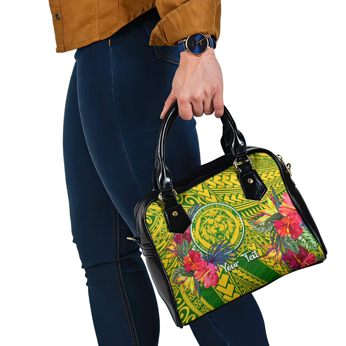 Personalised Leone High School Shoulder Handbag American Samoa Schools Polynesian Tropical Flowers LT14 - Polynesian Pride