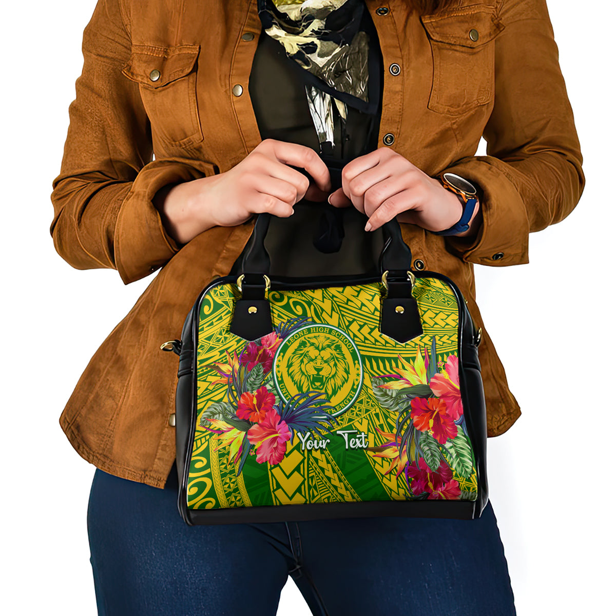 Personalised Leone High School Shoulder Handbag American Samoa Schools Polynesian Tropical Flowers LT14 - Polynesian Pride
