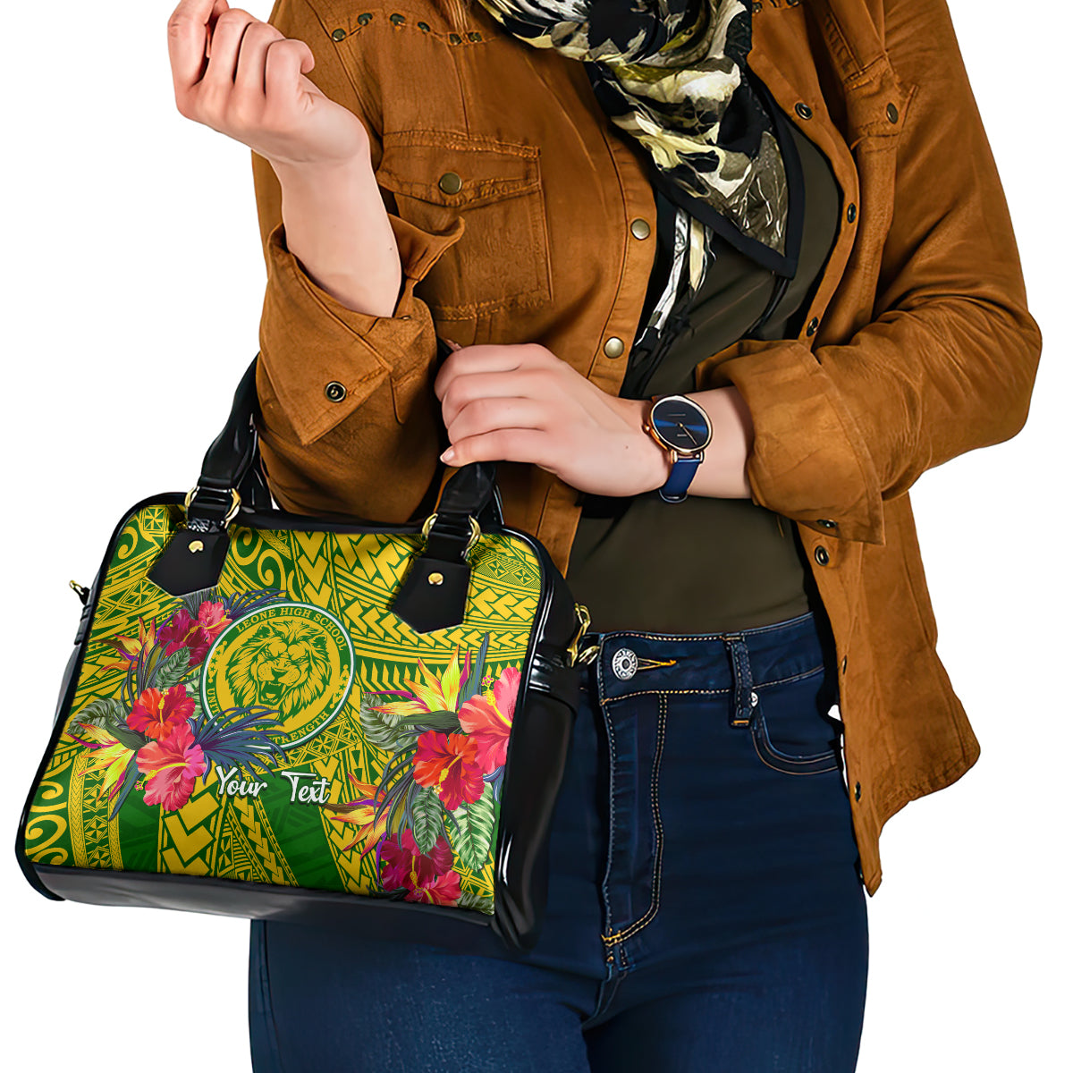 Personalised Leone High School Shoulder Handbag American Samoa Schools Polynesian Tropical Flowers LT14 - Polynesian Pride