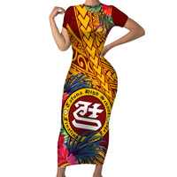 Personalised Tafuna High School Family Matching Short Sleeve Bodycon Dress and Hawaiian Shirt American Samoa Schools Polynesian Tropical Flowers LT14 Mom's Dress Maroon - Polynesian Pride