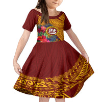 Personalised Tafuna High School Family Matching Tank Maxi Dress and Hawaiian Shirt American Samoa Schools Polynesian Tropical Flowers LT14 Daughter's Dress Maroon - Polynesian Pride