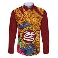 Personalised Tafuna High School Family Matching Tank Maxi Dress and Hawaiian Shirt American Samoa Schools Polynesian Tropical Flowers LT14 Dad's Shirt - Long Sleeve Maroon - Polynesian Pride