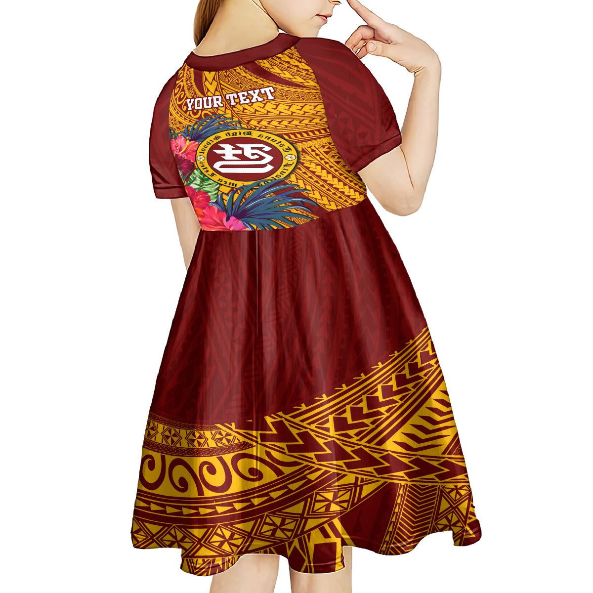 Personalised Tafuna High School Kid Short Sleeve Dress American Samoa Schools Polynesian Tropical Flowers LT14 - Polynesian Pride