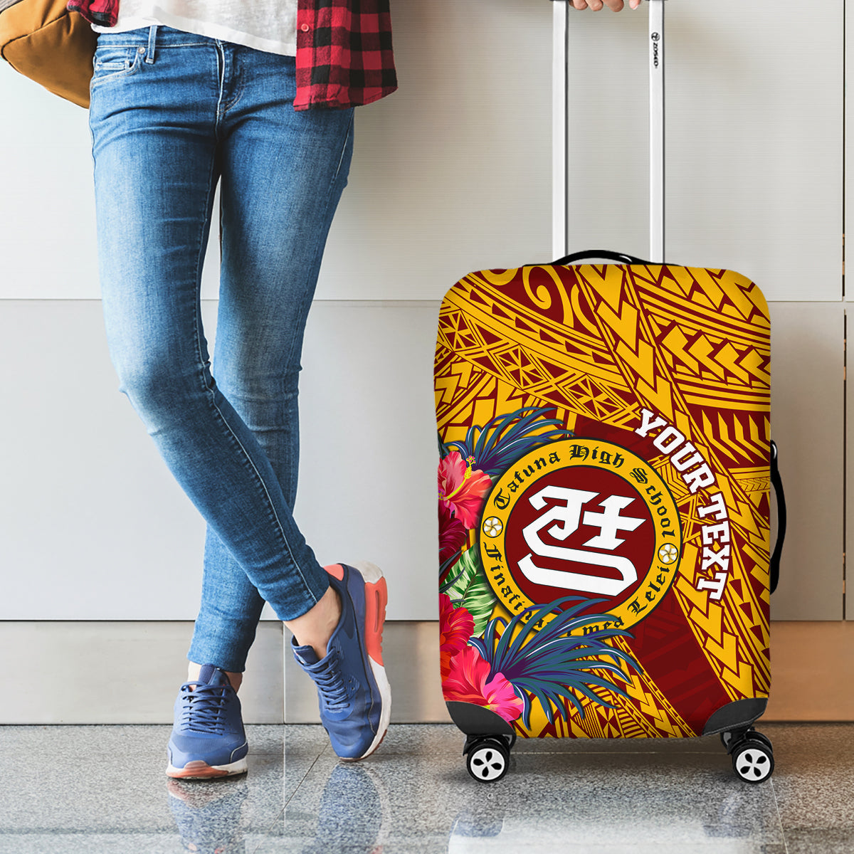 Personalised Tafuna High School Luggage Cover American Samoa Schools Polynesian Tropical Flowers LT14 - Polynesian Pride
