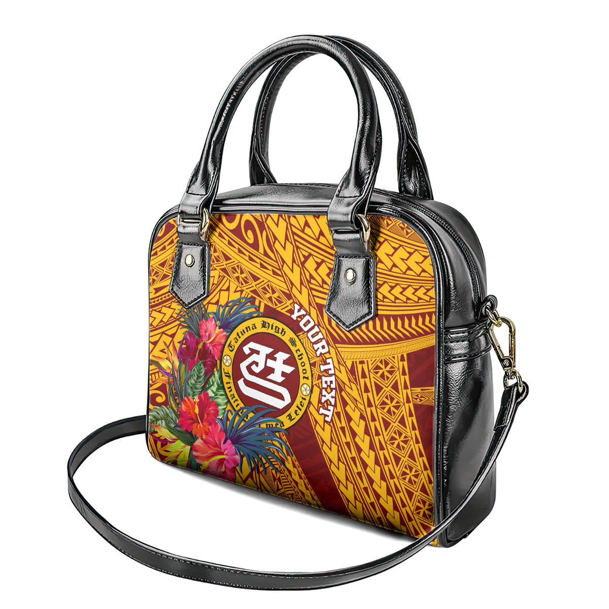 Personalised Tafuna High School Shoulder Handbag American Samoa Schools Polynesian Tropical Flowers LT14 - Polynesian Pride