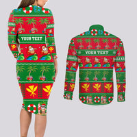 Personalised Hawaii Christmas Couples Matching Long Sleeve Bodycon Dress and Long Sleeve Button Shirt Mele Kalikimaka LT14 - Polynesian Pride