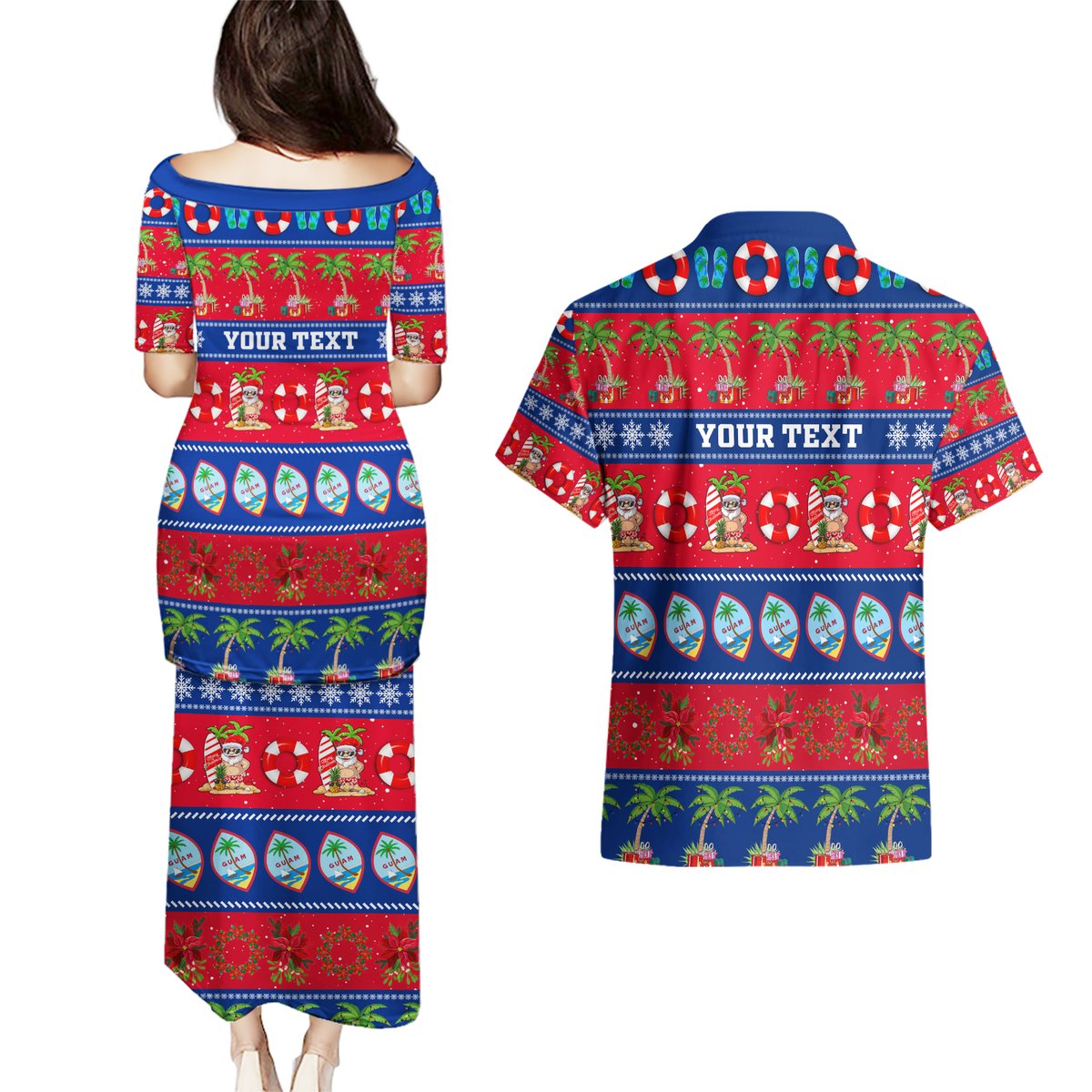 Personalised Guam Christmas Couples Matching Puletasi Dress and Hawaiian Shirt Felis Pasgua LT14 - Polynesian Pride