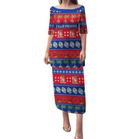 Personalised Guam Christmas Family Matching Puletasi Dress and Hawaiian Shirt Felis Pasgua LT14 Mom's Dress Blue - Polynesian Pride
