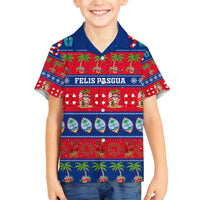 Personalised Guam Christmas Family Matching Puletasi Dress and Hawaiian Shirt Felis Pasgua LT14 Son's Shirt Blue - Polynesian Pride