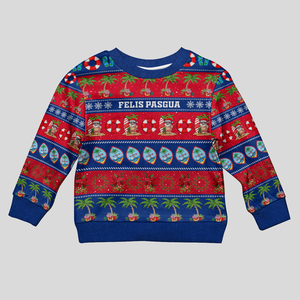Personalised Guam Christmas Kid Ugly Christmas Sweater Felis Pasgua LT14 Kid Blue - Polynesian Pride