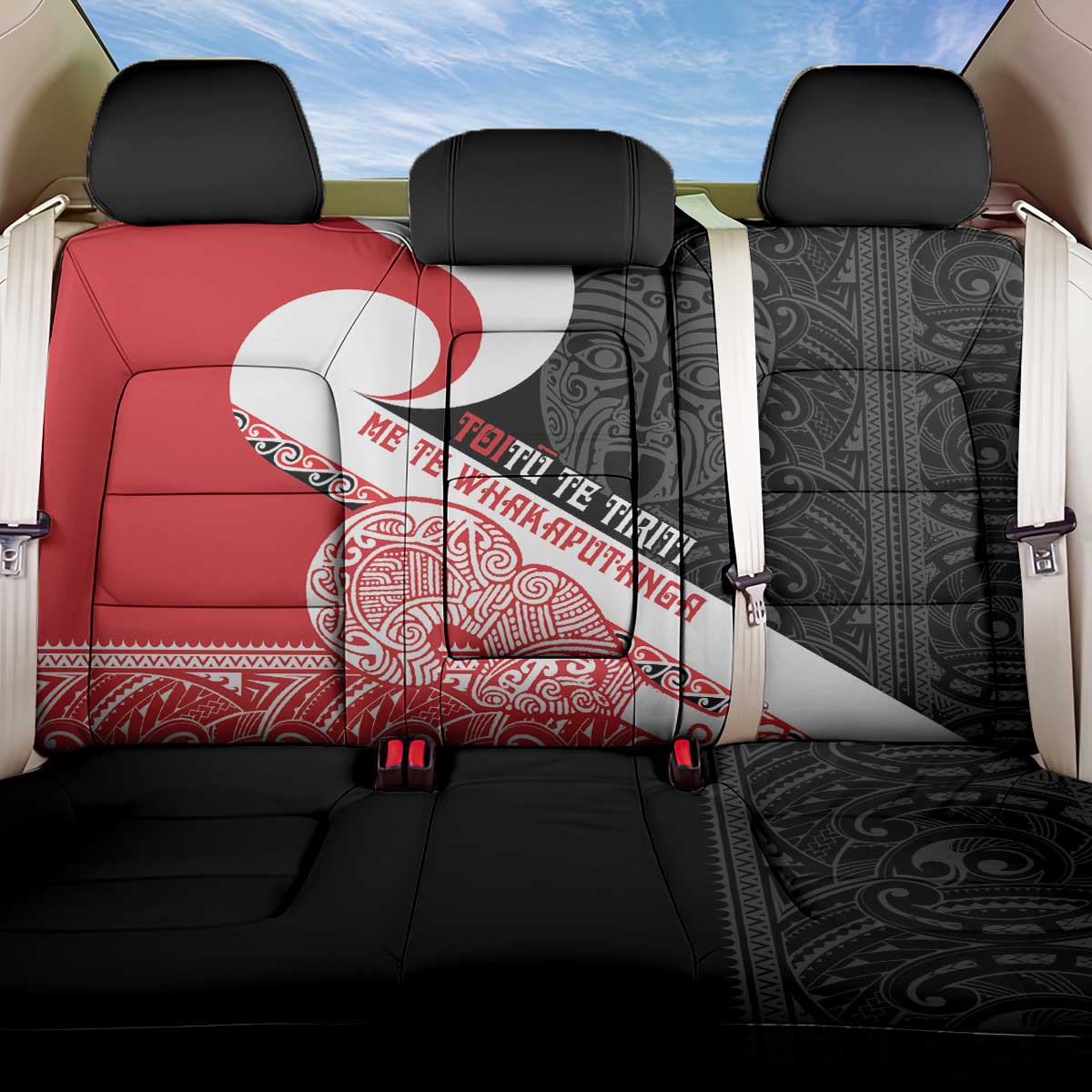 Toitu Te Tiriti Me Te Whakaputanga Back Car Seat Cover Maori Wahaika With Haka Face LT14 One Size Red - Polynesian Pride