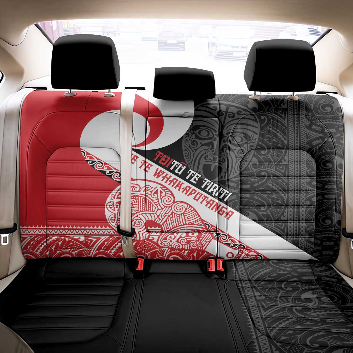 Toitu Te Tiriti Me Te Whakaputanga Back Car Seat Cover Maori Wahaika With Haka Face LT14 - Polynesian Pride