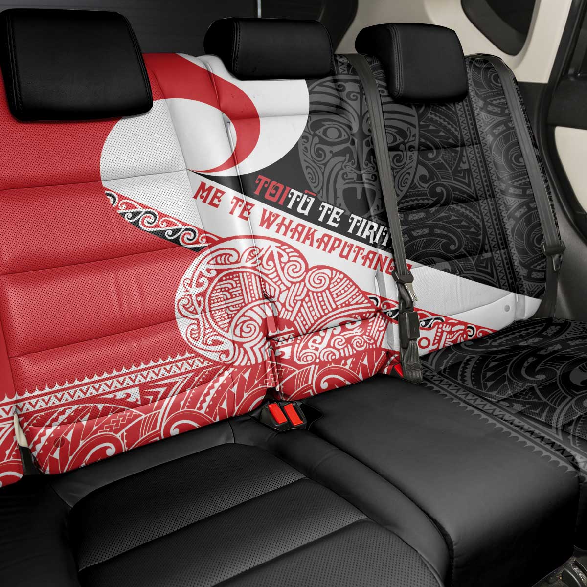 Toitu Te Tiriti Me Te Whakaputanga Back Car Seat Cover Maori Wahaika With Haka Face LT14 - Polynesian Pride