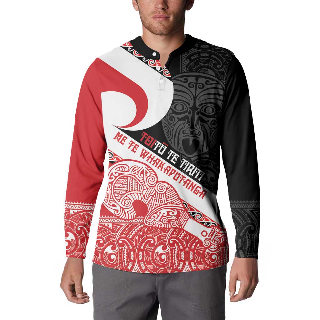 Toitu Te Tiriti Me Te Whakaputanga Button Sweatshirt Maori Wahaika With Haka Face LT14 - Polynesian Pride