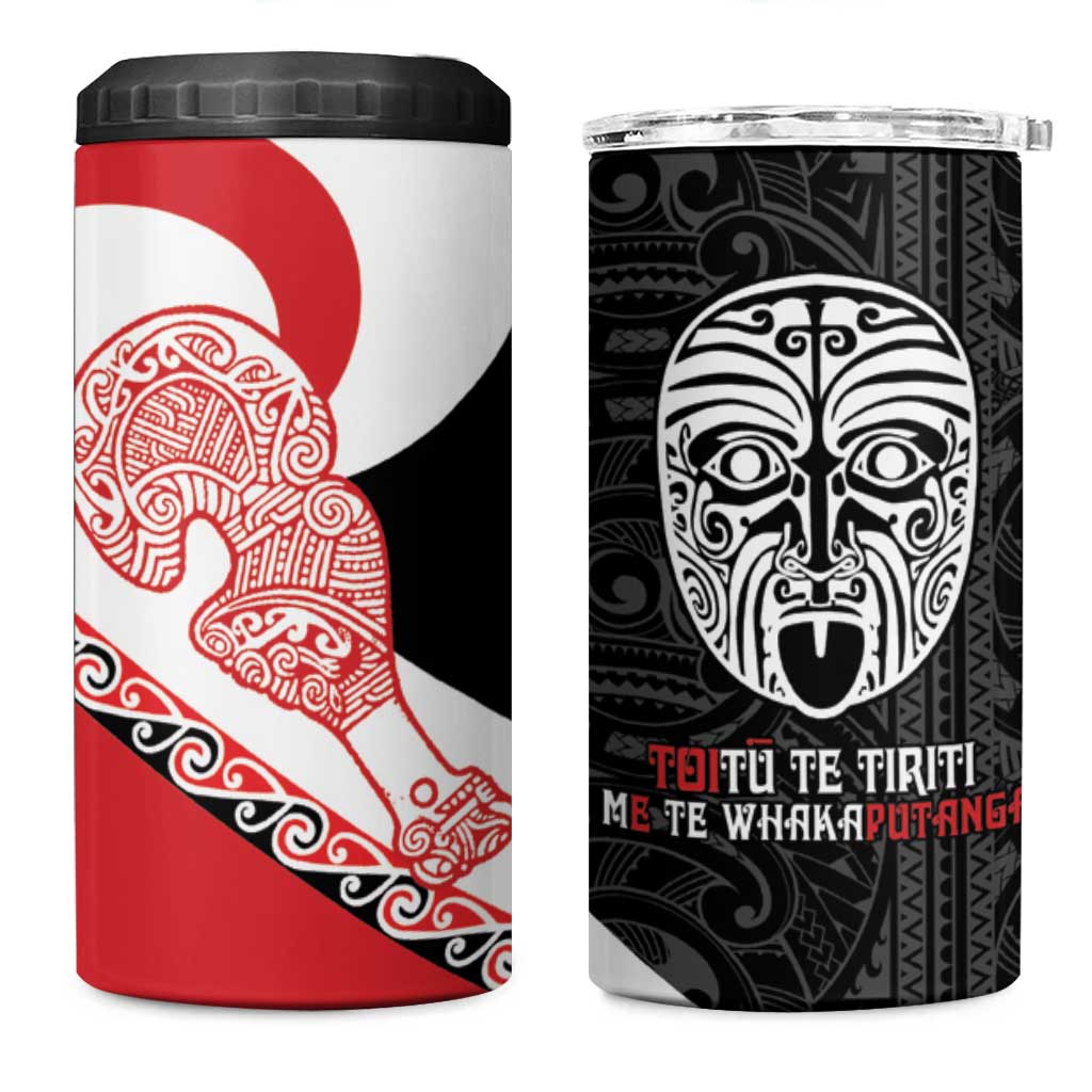 Toitu Te Tiriti Me Te Whakaputanga 4 in 1 Can Cooler Tumbler Maori Wahaika With Haka Face LT14 One Size: 16 oz Red - Polynesian Pride
