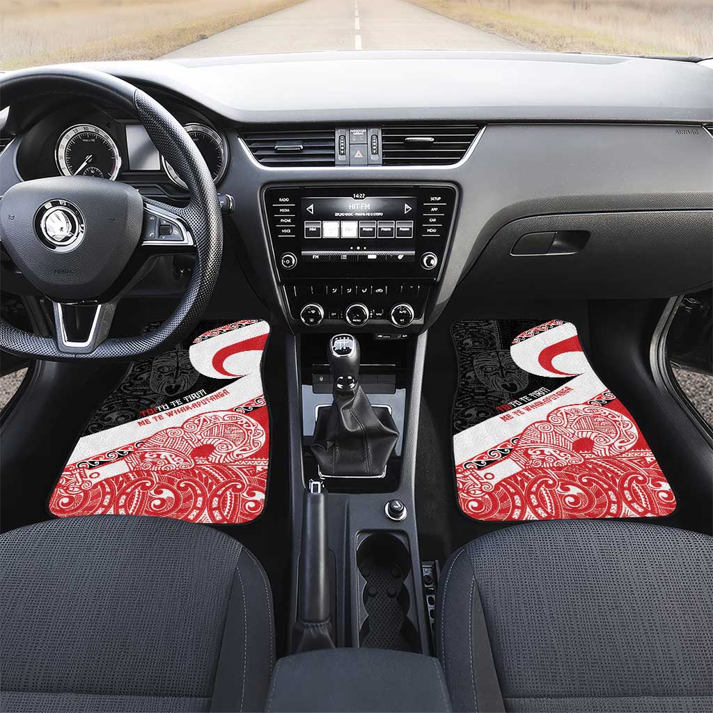Toitu Te Tiriti Me Te Whakaputanga Car Mats Maori Wahaika With Haka Face LT14 Set 2pcs - Front Red - Polynesian Pride