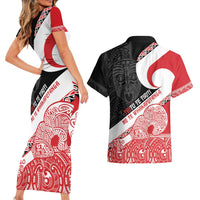 Toitu Te Tiriti Me Te Whakaputanga Couples Matching Short Sleeve Bodycon Dress and Hawaiian Shirt Maori Wahaika With Haka Face LT14 - Polynesian Pride