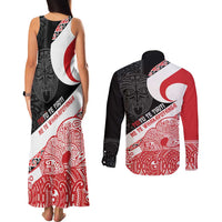 Toitu Te Tiriti Me Te Whakaputanga Couples Matching Tank Maxi Dress and Long Sleeve Button Shirt Maori Wahaika With Haka Face LT14 - Polynesian Pride