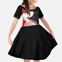 Toitu Te Tiriti Me Te Whakaputanga Family Matching Off Shoulder Maxi Dress and Hawaiian Shirt Maori Wahaika With Haka Face LT14 Daughter's Dress Red - Polynesian Pride