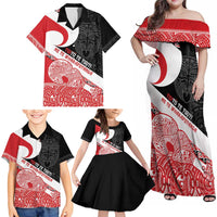 Toitu Te Tiriti Me Te Whakaputanga Family Matching Off Shoulder Maxi Dress and Hawaiian Shirt Maori Wahaika With Haka Face LT14 - Polynesian Pride