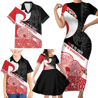 Toitu Te Tiriti Me Te Whakaputanga Family Matching Short Sleeve Bodycon Dress and Hawaiian Shirt Maori Wahaika With Haka Face LT14 - Polynesian Pride