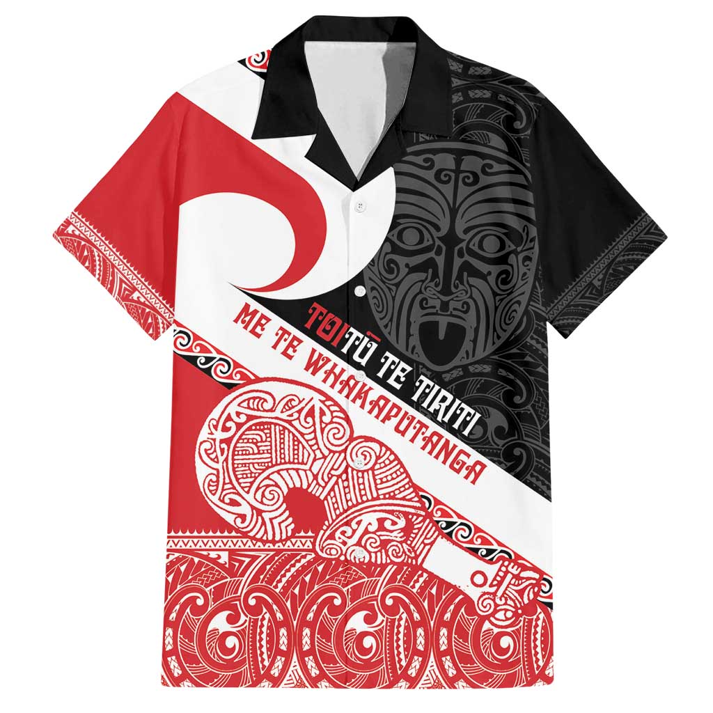 Toitu Te Tiriti Me Te Whakaputanga Family Matching Summer Maxi Dress and Hawaiian Shirt Maori Wahaika With Haka Face LT14 Dad's Shirt - Short Sleeve Red - Polynesian Pride