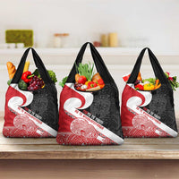 Toitu Te Tiriti Me Te Whakaputanga Grocery Bag Maori Wahaika With Haka Face LT14 3-pack One Size Red - Polynesian Pride