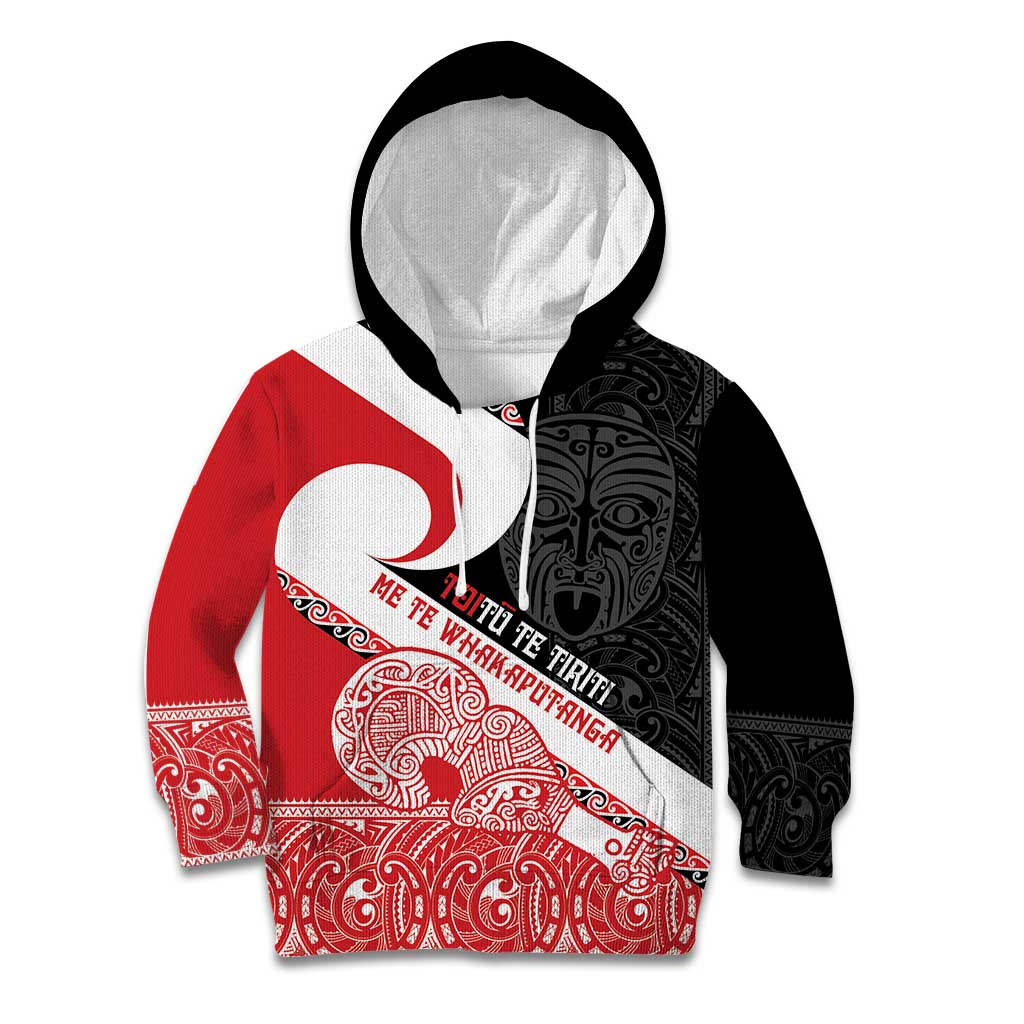 Toitu Te Tiriti Me Te Whakaputanga Kid Hoodie Maori Wahaika With Haka Face LT14 Hoodie Red - Polynesian Pride