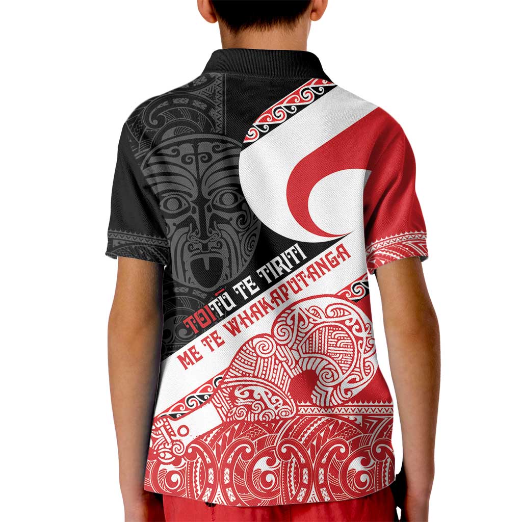 Toitu Te Tiriti Me Te Whakaputanga Kid Polo Shirt Maori Wahaika With Haka Face LT14 - Polynesian Pride