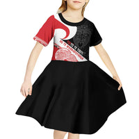 Toitu Te Tiriti Me Te Whakaputanga Kid Short Sleeve Dress Maori Wahaika With Haka Face LT14 - Polynesian Pride