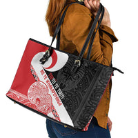 Toitu Te Tiriti Me Te Whakaputanga Leather Tote Bag Maori Wahaika With Haka Face LT14 - Polynesian Pride