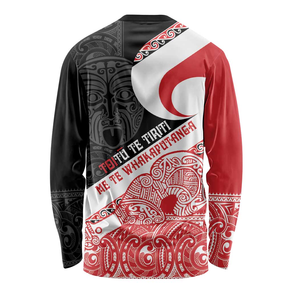 Toitu Te Tiriti Me Te Whakaputanga Long Sleeve Shirt Maori Wahaika With Haka Face LT14 - Polynesian Pride