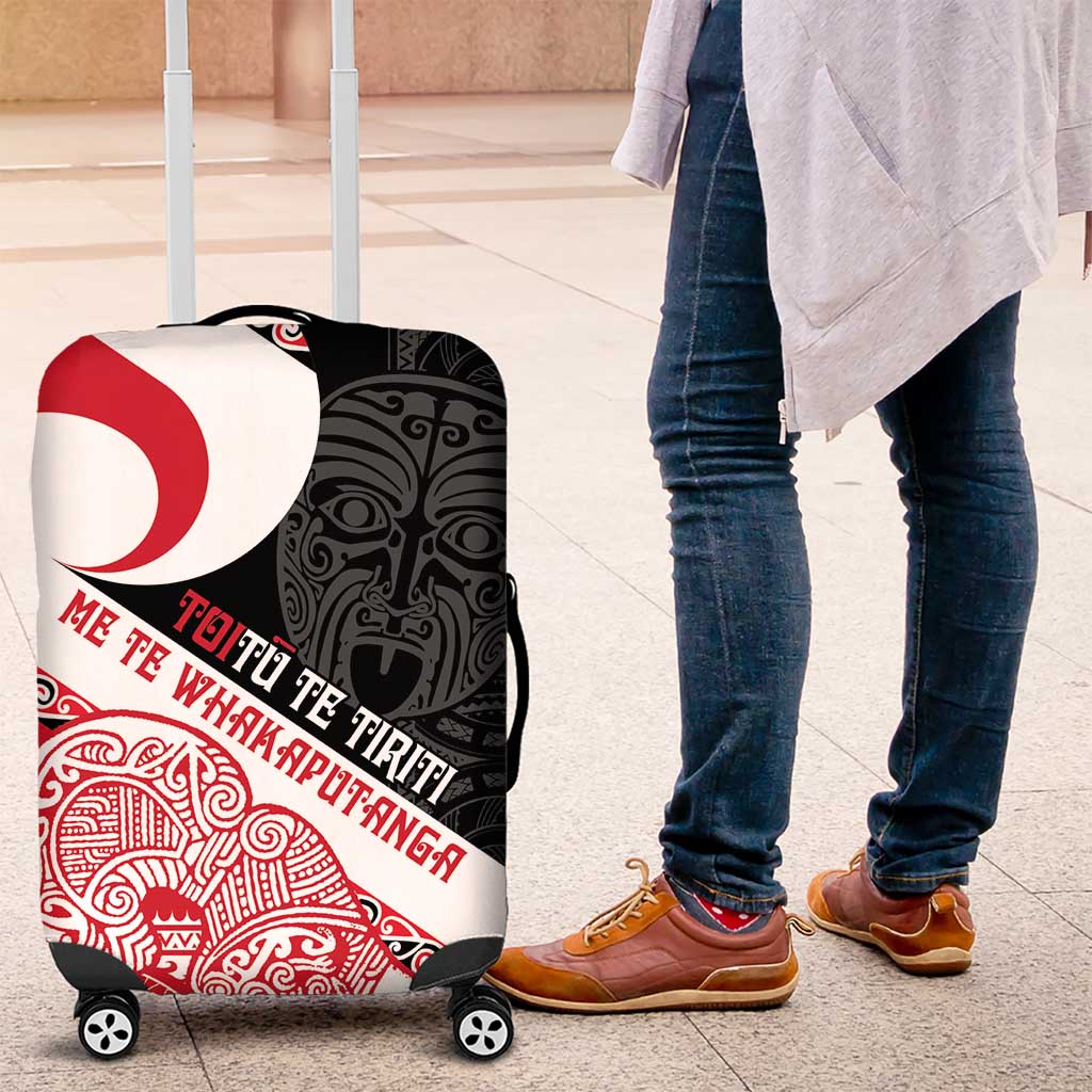 Toitu Te Tiriti Me Te Whakaputanga Luggage Cover Maori Wahaika With Haka Face LT14 Red - Polynesian Pride