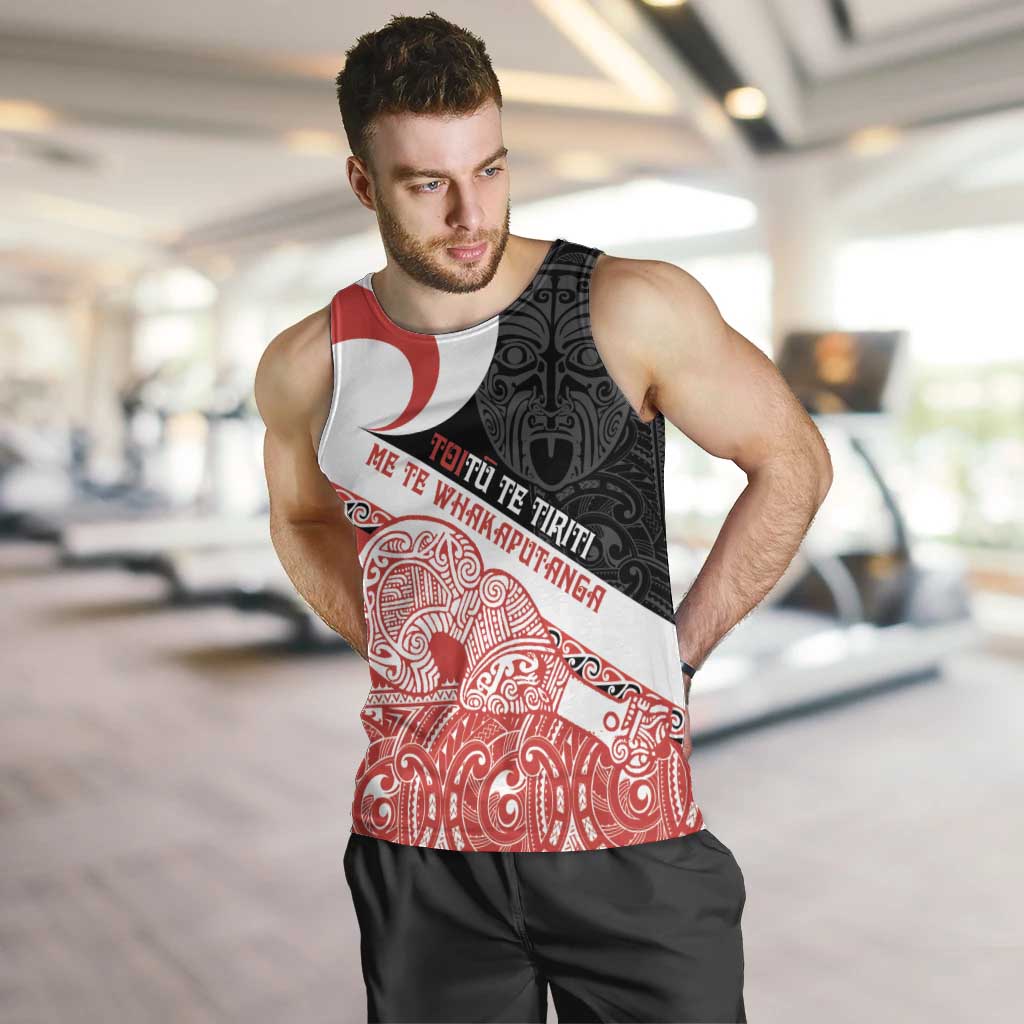 Toitu Te Tiriti Me Te Whakaputanga Men Tank Top Maori Wahaika With Haka Face LT14 Red - Polynesian Pride