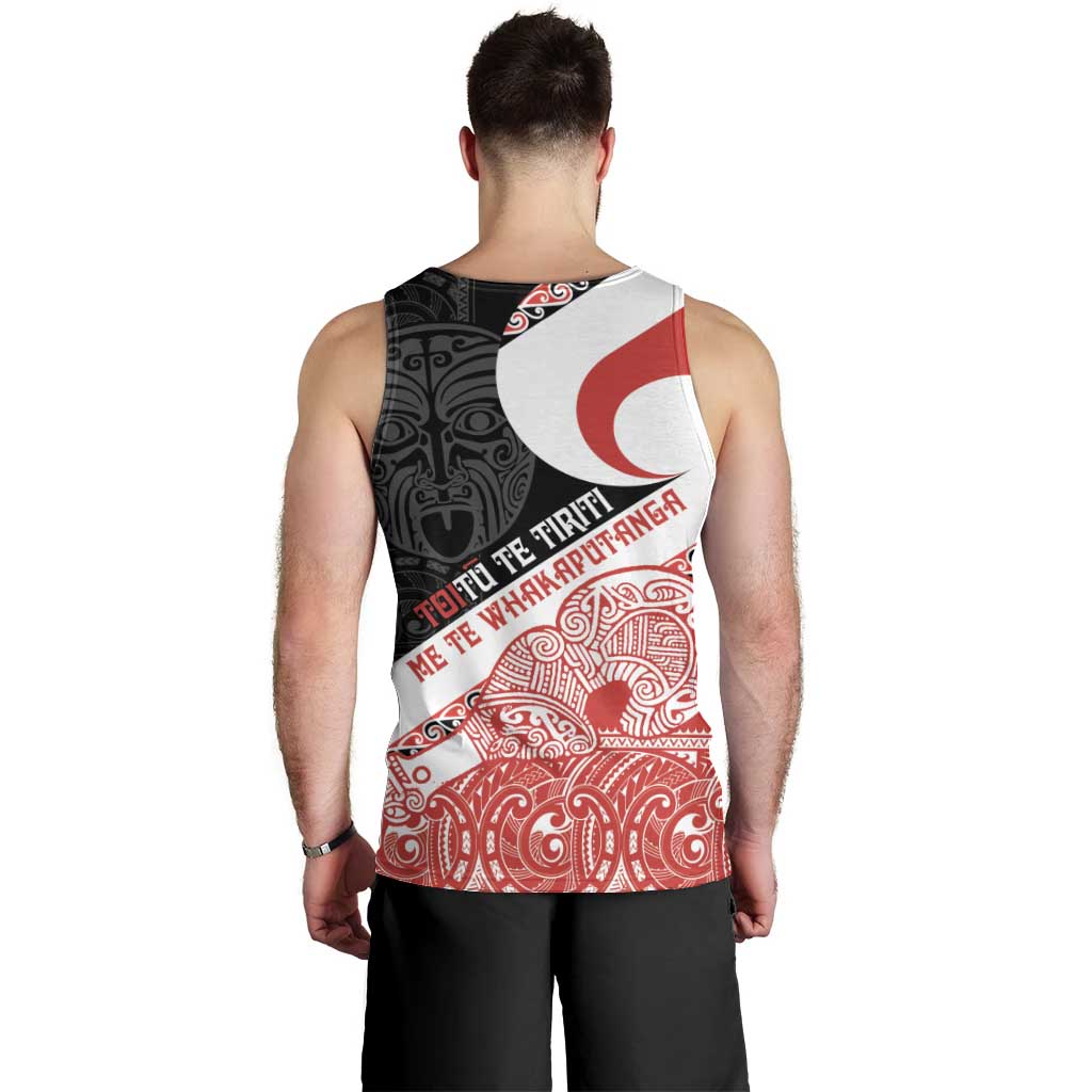 Toitu Te Tiriti Me Te Whakaputanga Men Tank Top Maori Wahaika With Haka Face LT14 - Polynesian Pride