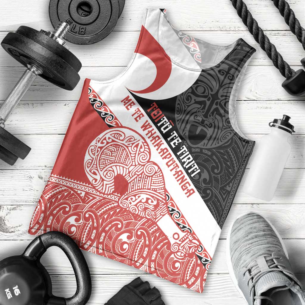 Toitu Te Tiriti Me Te Whakaputanga Men Tank Top Maori Wahaika With Haka Face LT14 - Polynesian Pride