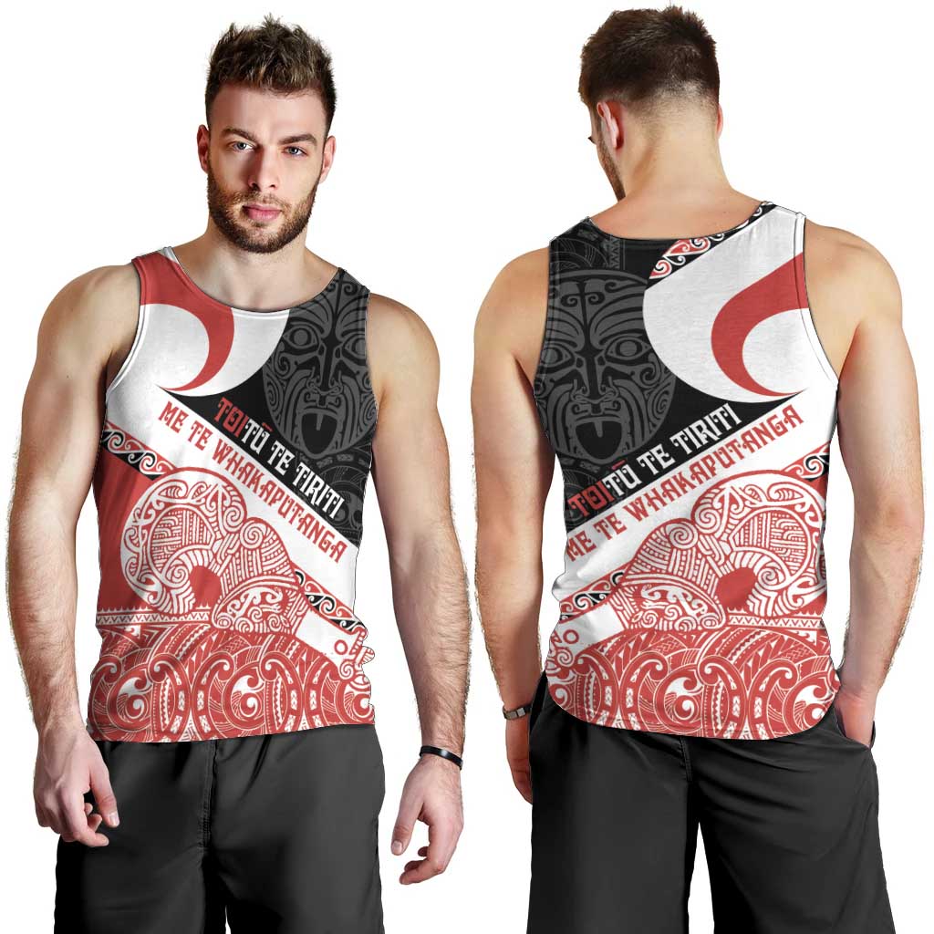 Toitu Te Tiriti Me Te Whakaputanga Men Tank Top Maori Wahaika With Haka Face LT14 - Polynesian Pride