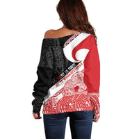 Toitu Te Tiriti Me Te Whakaputanga Off Shoulder Sweater Maori Wahaika With Haka Face LT14 - Polynesian Pride