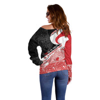 Toitu Te Tiriti Me Te Whakaputanga Off Shoulder Sweater Maori Wahaika With Haka Face LT14 - Polynesian Pride