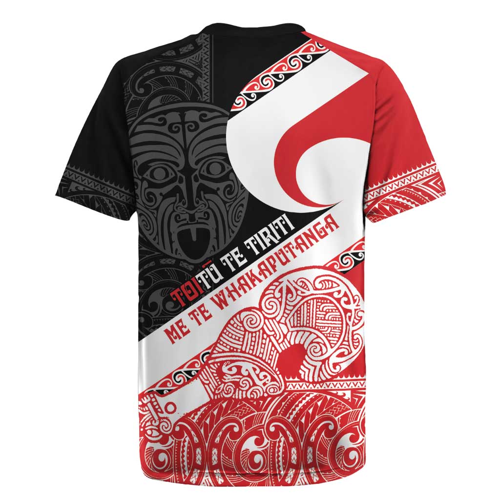 Toitu Te Tiriti Me Te Whakaputanga Rugby Jersey Maori Wahaika With Haka Face LT14 - Polynesian Pride