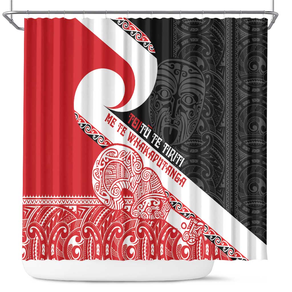 Toitu Te Tiriti Me Te Whakaputanga Shower Curtain Maori Wahaika With Haka Face LT14 Red - Polynesian Pride