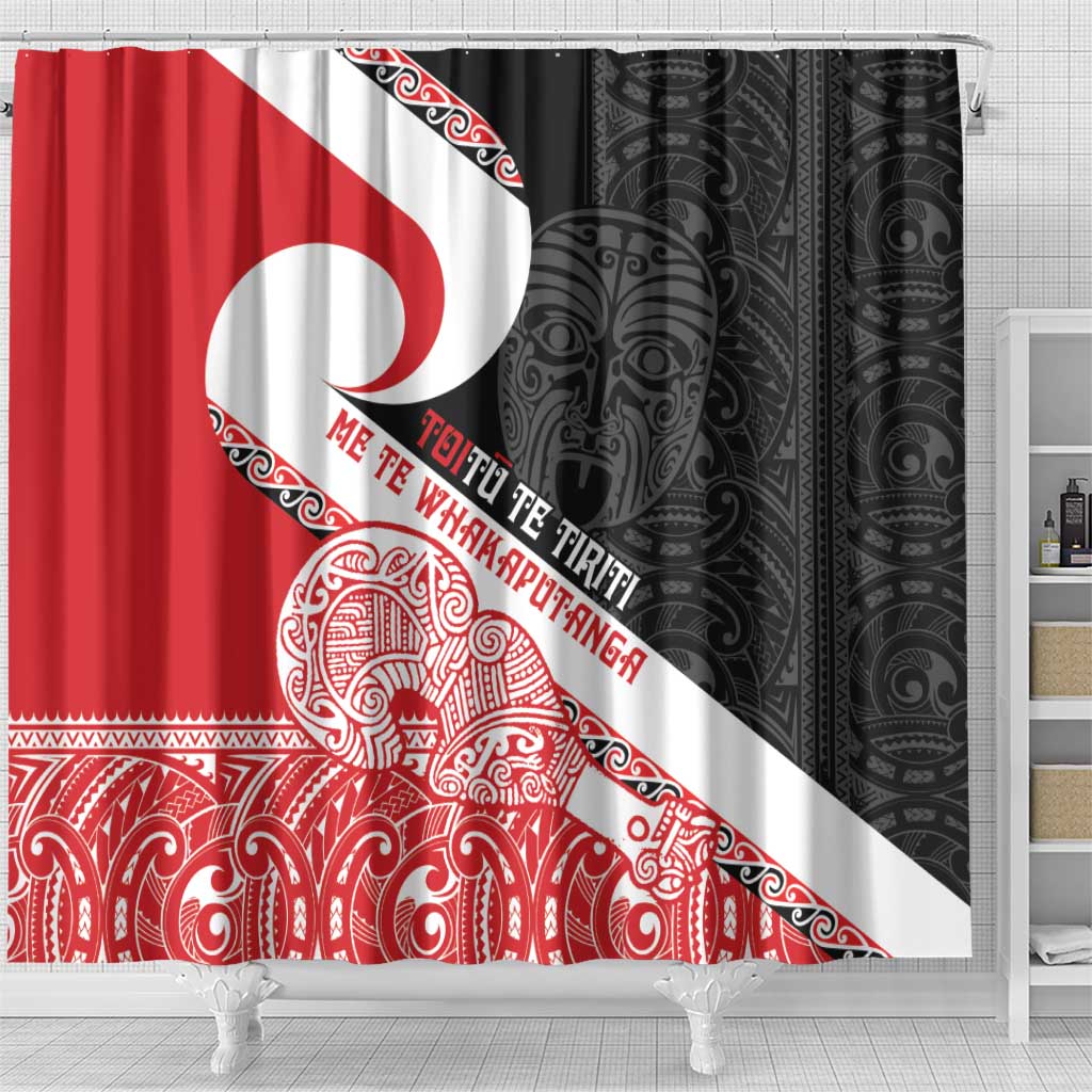 Toitu Te Tiriti Me Te Whakaputanga Shower Curtain Maori Wahaika With Haka Face LT14 - Polynesian Pride