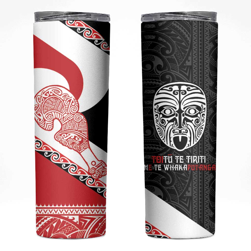 Toitu Te Tiriti Me Te Whakaputanga Skinny Tumbler Maori Wahaika With Haka Face LT14 Red - Polynesian Pride
