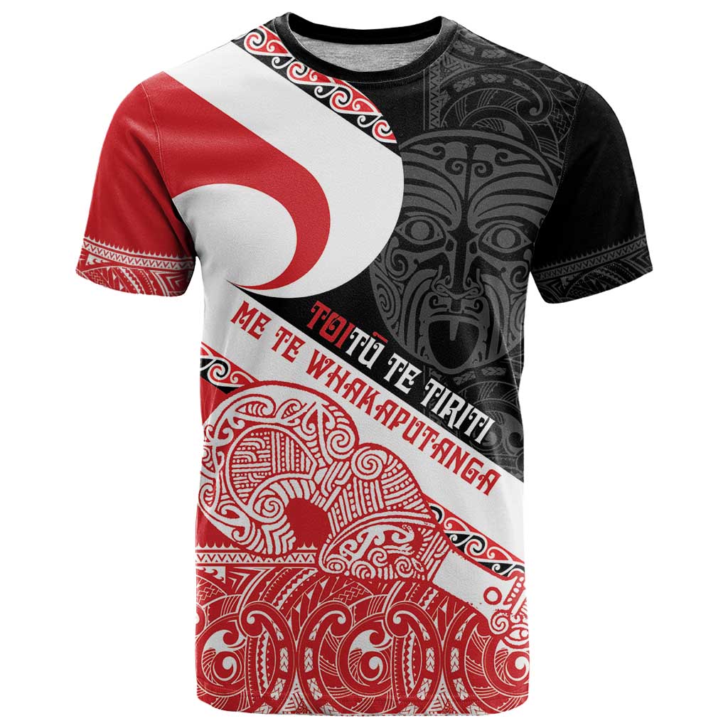 Toitu Te Tiriti Me Te Whakaputanga T Shirt Maori Wahaika With Haka Face LT14 Red - Polynesian Pride