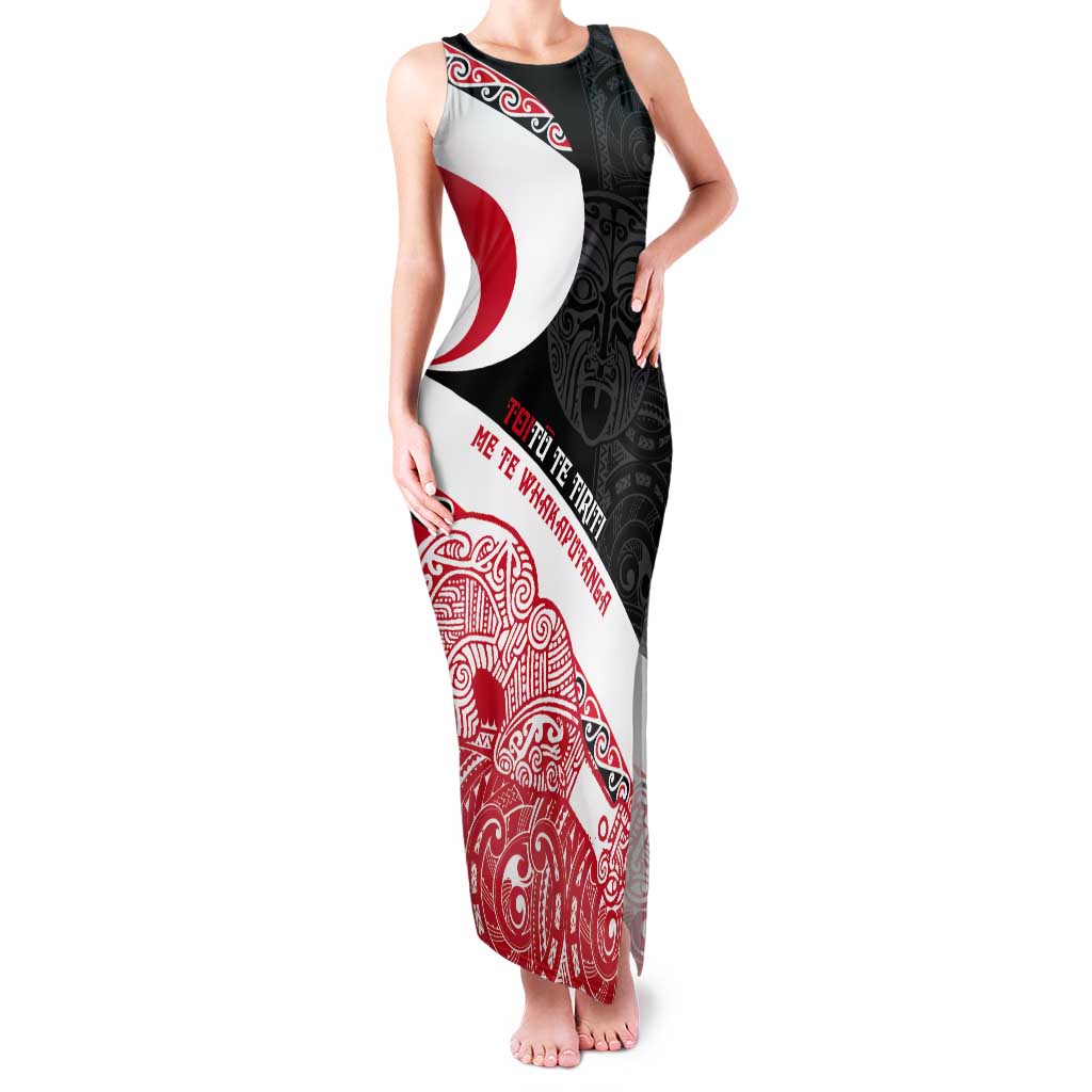 Toitu Te Tiriti Me Te Whakaputanga Tank Maxi Dress Maori Wahaika With Haka Face LT14 Women Red - Polynesian Pride