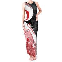 Toitu Te Tiriti Me Te Whakaputanga Tank Maxi Dress Maori Wahaika With Haka Face LT14 Women Red - Polynesian Pride