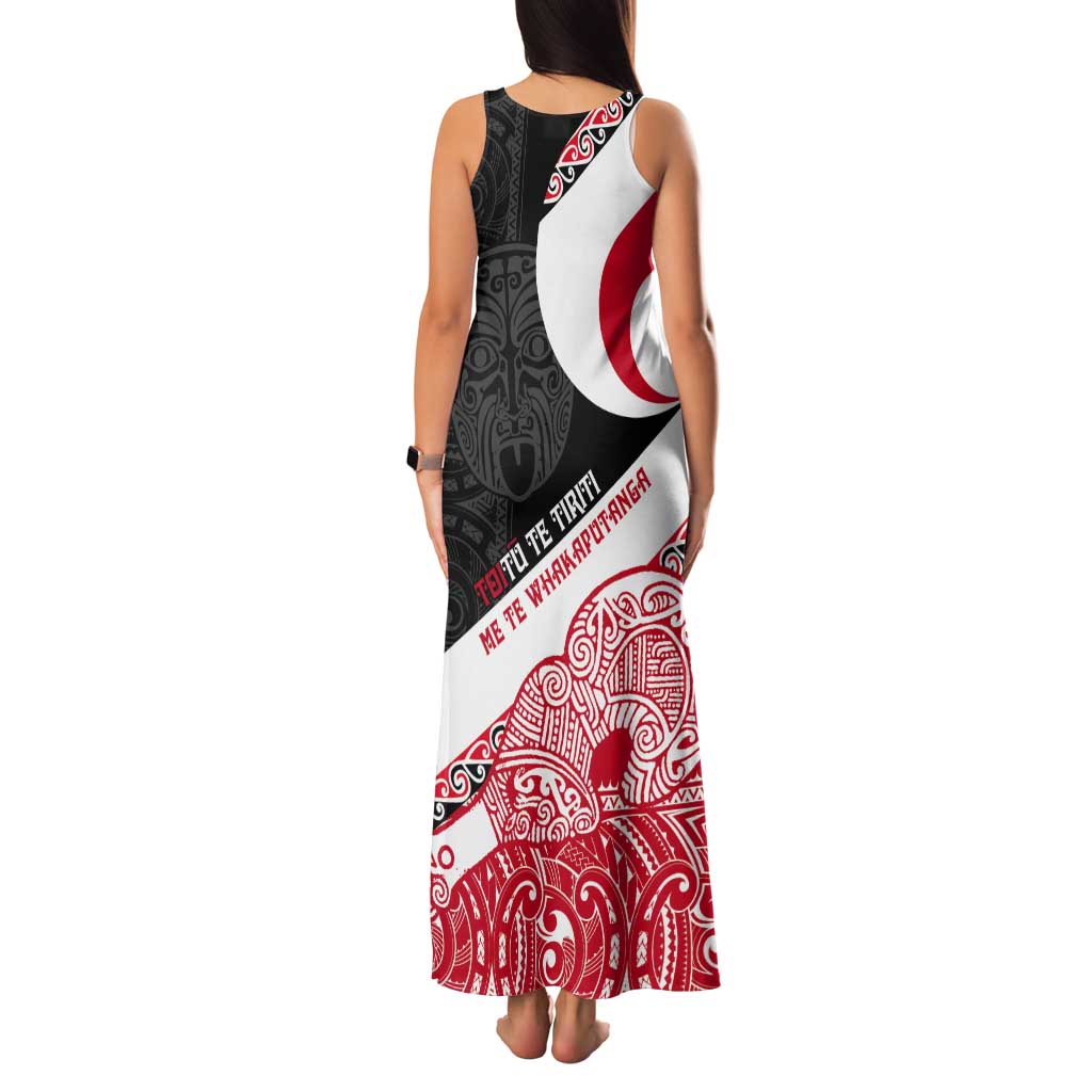 Toitu Te Tiriti Me Te Whakaputanga Tank Maxi Dress Maori Wahaika With Haka Face LT14 - Polynesian Pride