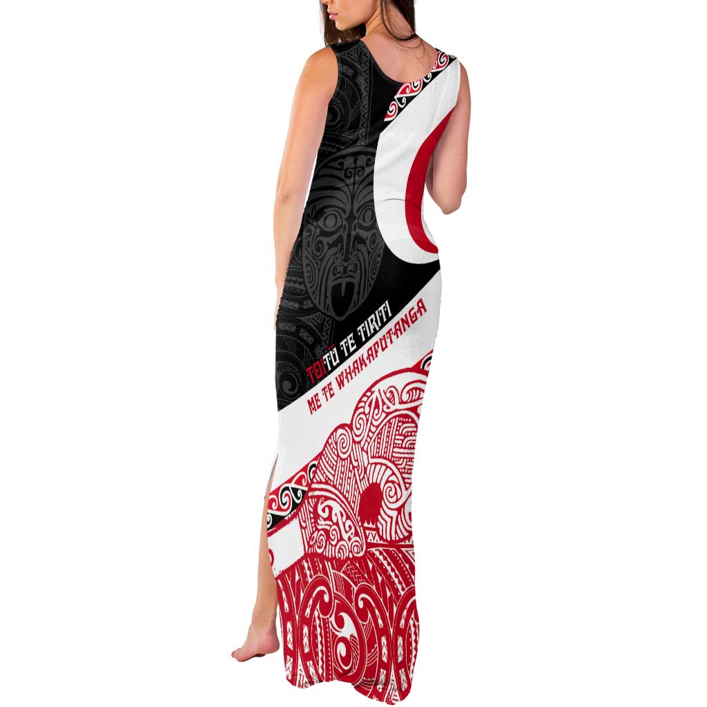 Toitu Te Tiriti Me Te Whakaputanga Tank Maxi Dress Maori Wahaika With Haka Face LT14 - Polynesian Pride